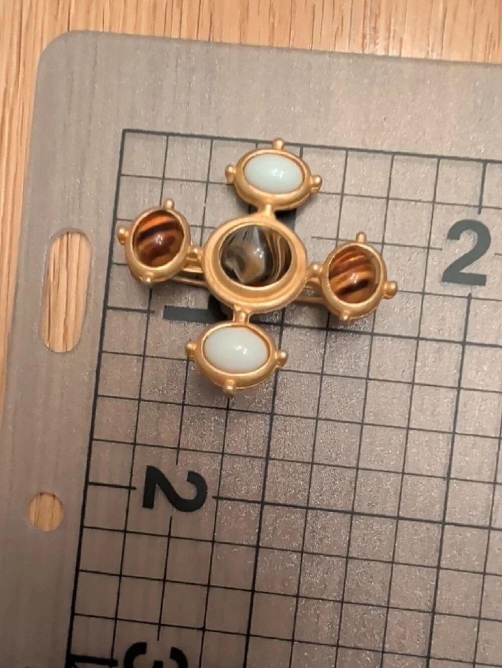 Vintage Gold Tone Cross Brooch with Cabochons